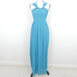 minuet Turquoise Blue Sleeveless Gathered Bust Size Small Gown Maxi Dress